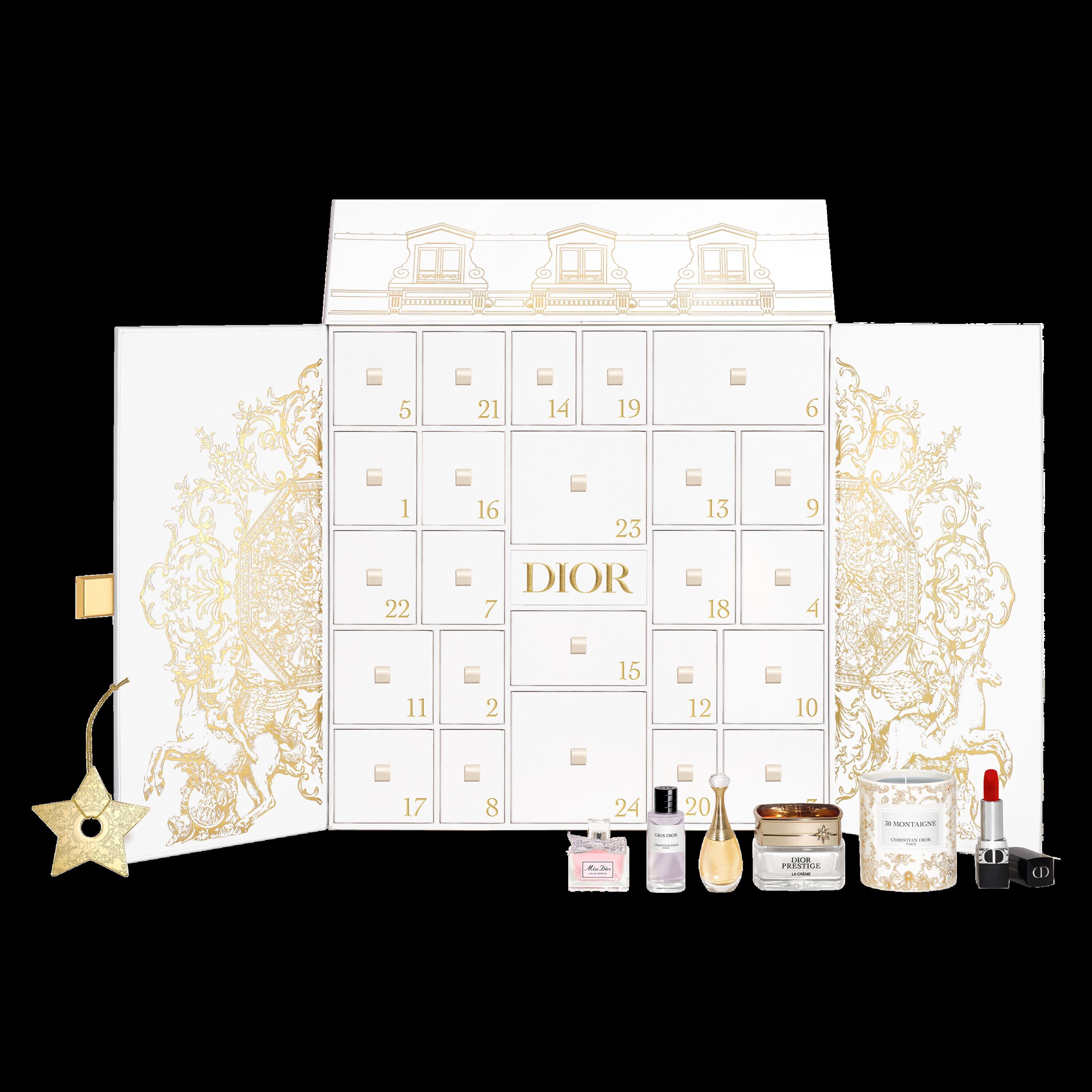 © Ufficio stampa  | Calendario dell'Avvento Dior Le 30 Montaigne: decorato da Pietro Ruffo, evoca la facciata della storica boutique parigina e la bellezza poetica del Jardin des Tuileries. Può essere usato anche come portaoggetti