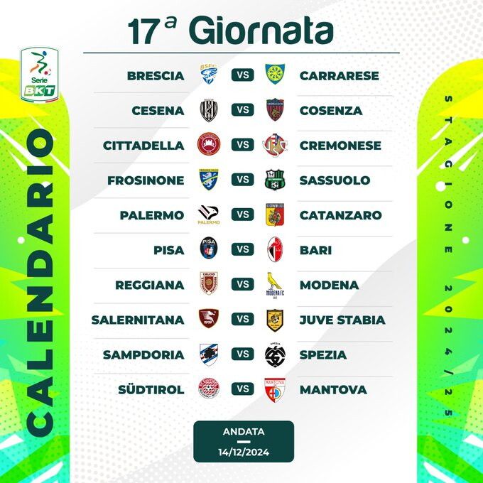17 giornata serie b calendario