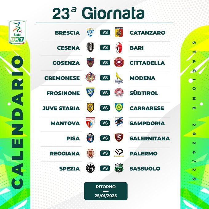 23 giornata serie b calendario