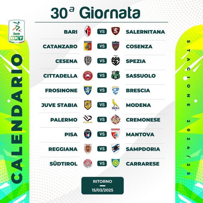 30 giornata serie b calendario