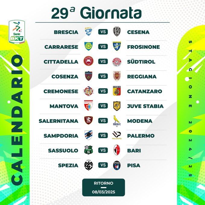 29 giornata serie b calendario