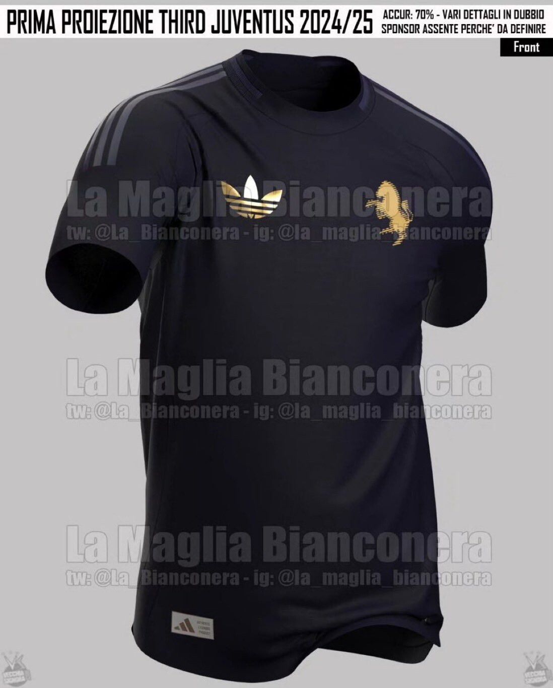 © la maglia bianconera  | "La Maglia Bianconera" precisa logicamente che è solo una proiezione, visto che manca ancora tanto, ma la prima maglia della prossima stagione della Juventus dovrebbe avere righe larghe, con il grigio a sfumare la fascia nera ai fianchi