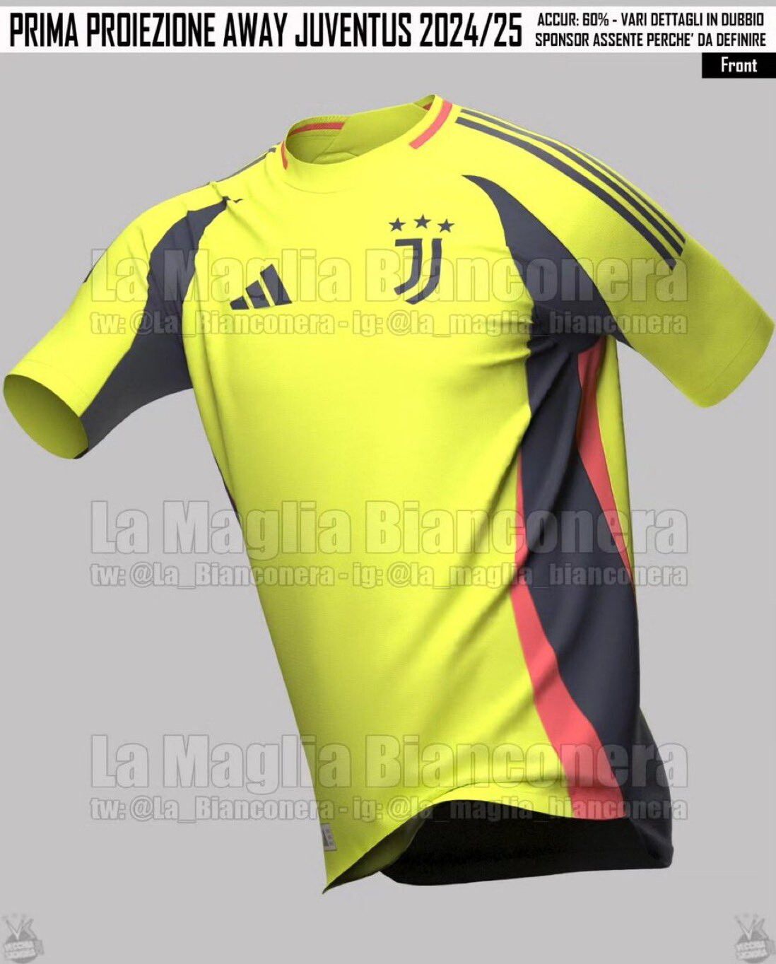© la maglia bianconera  | "La Maglia Bianconera" precisa logicamente che è solo una proiezione, visto che manca ancora tanto, ma la prima maglia della prossima stagione della Juventus dovrebbe avere righe larghe, con il grigio a sfumare la fascia nera ai fianchi