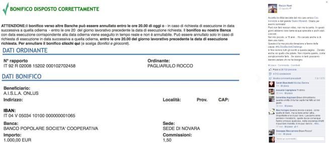 © facebook  | Il bonifico di Rocco Hunt