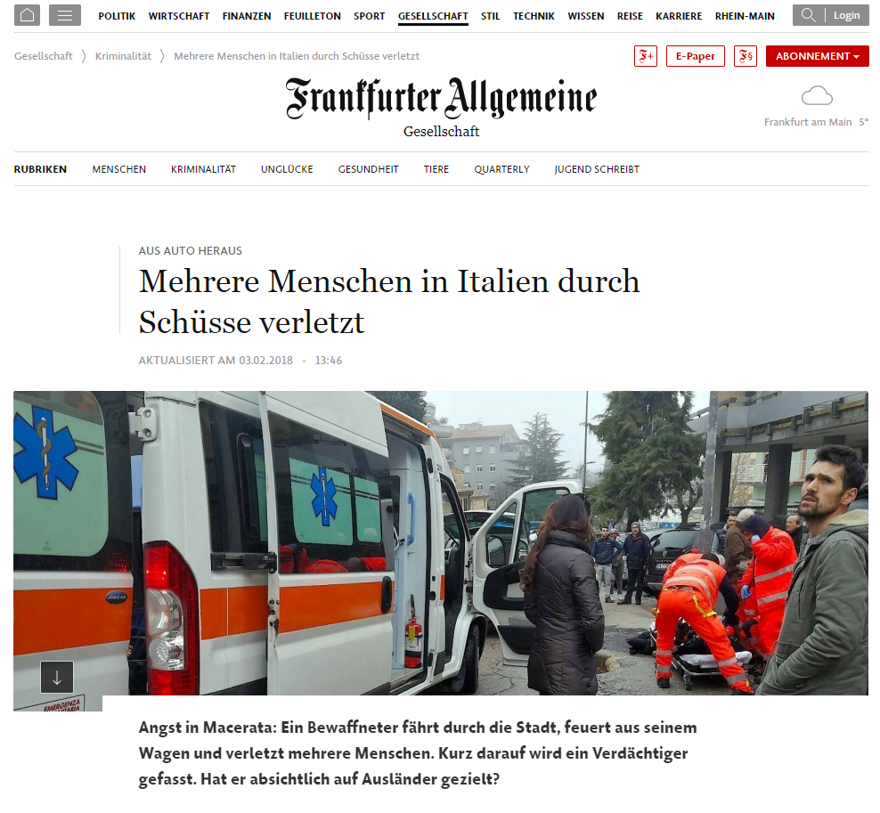 © web  | La tedesca Bild: "Spara da auto in corsa sugli stranieri. Diversi feriti in Italia"