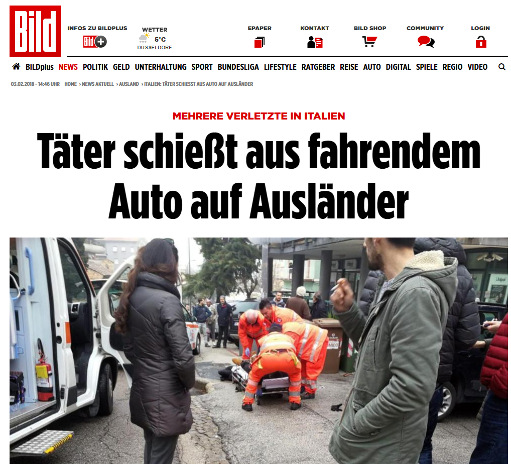 © web  | La tedesca Bild: "Spara da auto in corsa sugli stranieri. Diversi feriti in Italia"