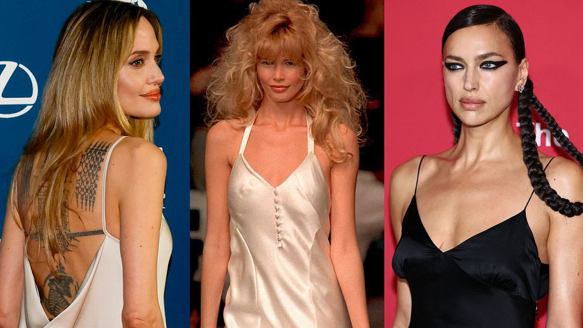 Lo slip dress tra moda e celebs: Angelina Jolie, Claudia Schiffer, Irina Shayk