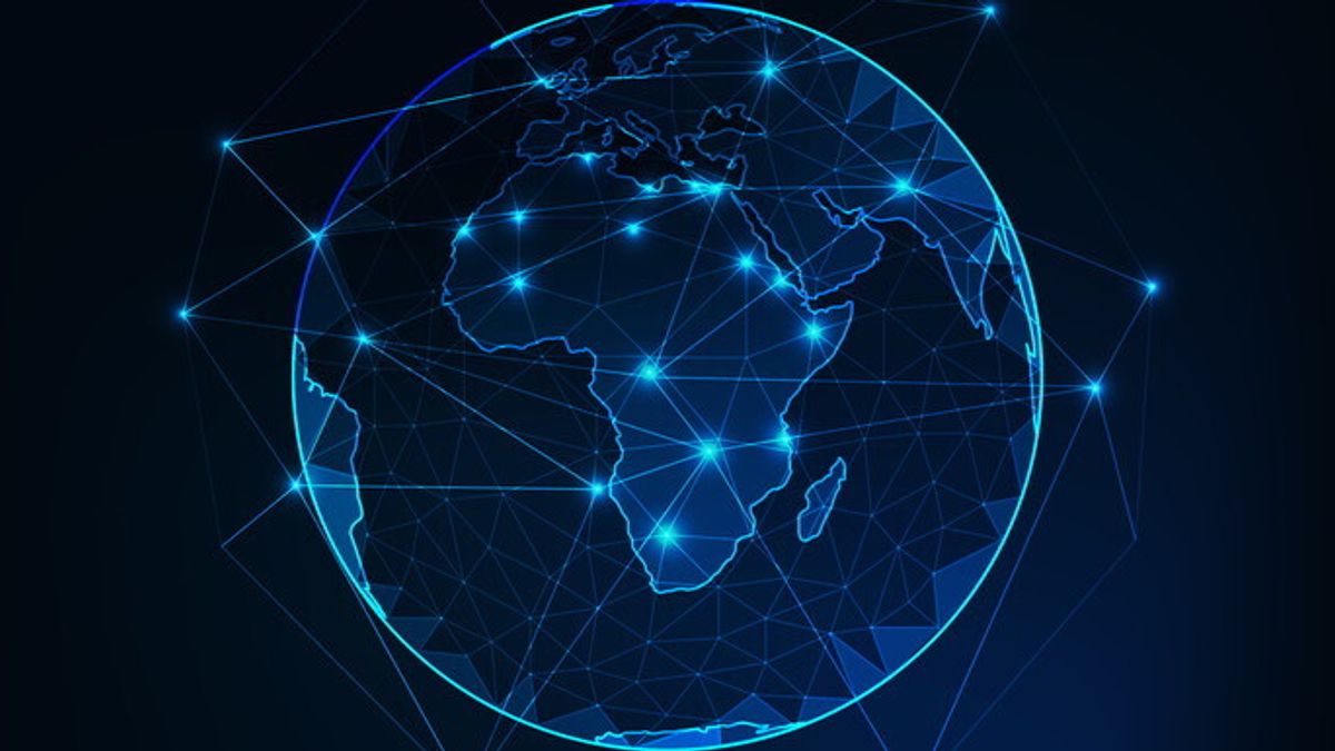 Africa on Planet Earth view from space with continents outlines abstract background.