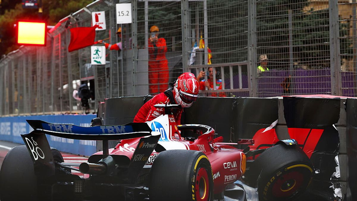 Leclerc a muro con la bandiera rossa accesa