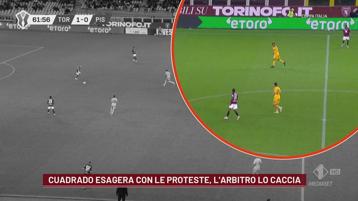 La moviola di Torino-Pisa: la super lente sull'espulsione di Cuadrado