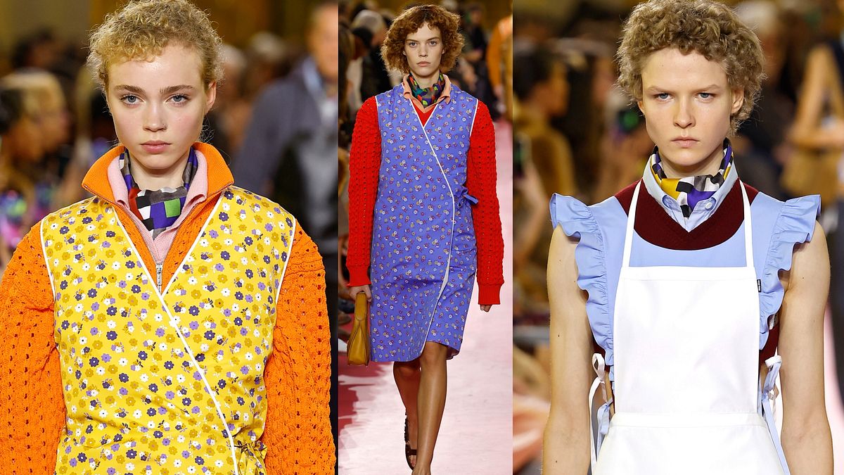 Il grembiule protagonista della sfilata di presentazione della collezione primavera estate 2026 di Miu Miu