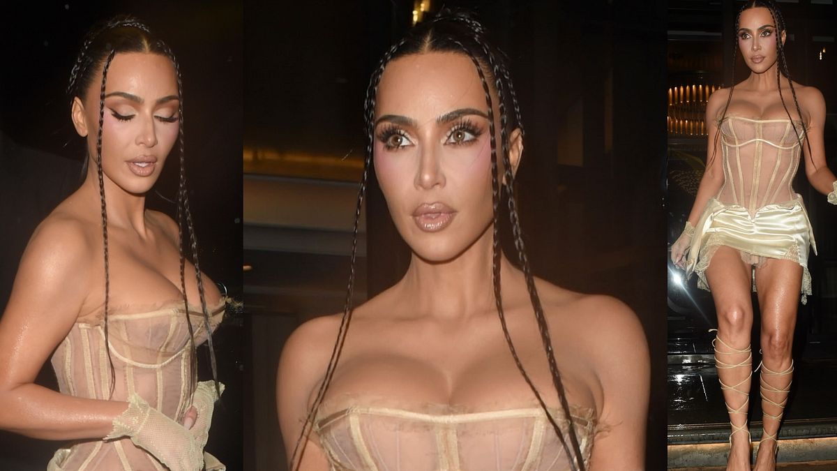 Il look di Kim Kardashian per il suo after party di compleanno a Londra: treccine afro e corsetto