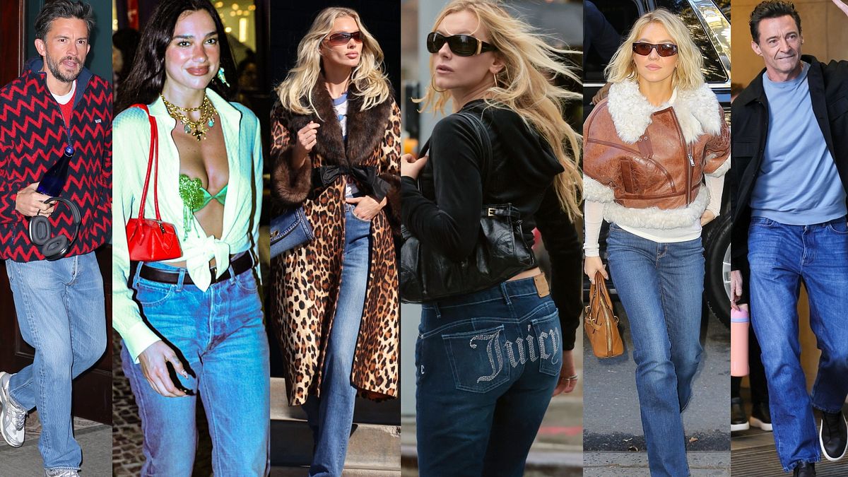 I jeans autunno 2025 secondo lo street style delle star: Jonathan Bailey, Dua Lipa, Elsa Hosk, Lady Lola Bute, Sydney Sweeney e Hugh Jackman