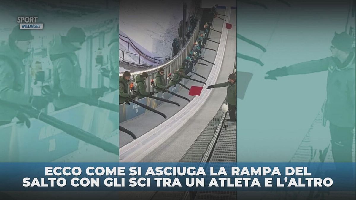 L'asciugatura della rampa del salto con gli sci