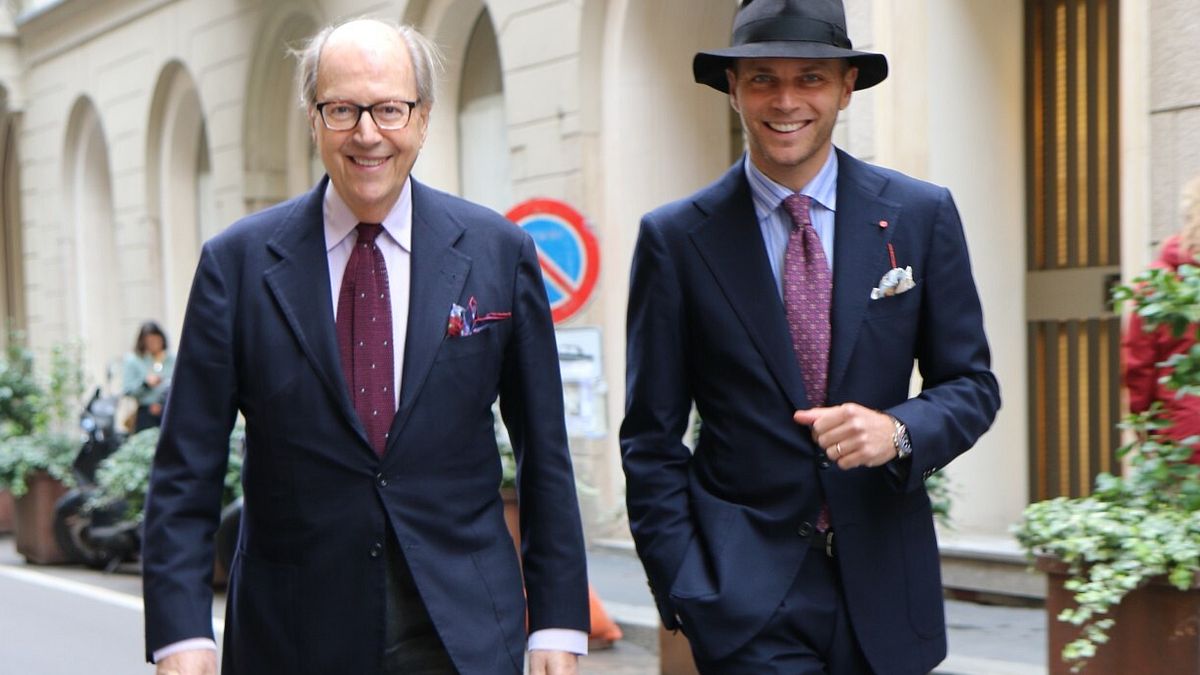 Mariano Rubinacci con il figlio Luca, direttore creativo del brand di famiglia 