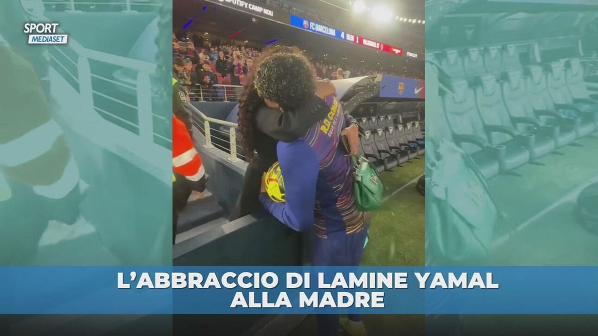 Yamal cuore di mamma: prima la tripletta show, poi si fa coccolare