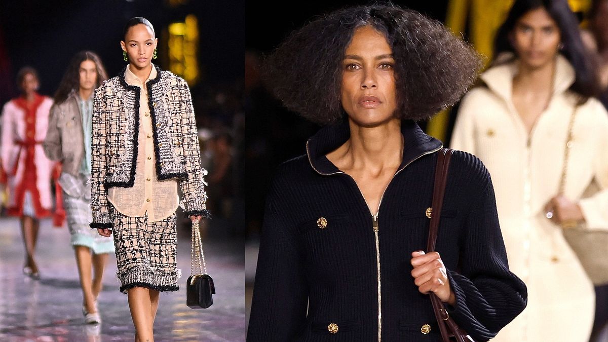 Chanel collezione autunno inverno 2026-2027: due momenti della sfilata a Parigi con un primo piano della modella Stephanie Cavalli