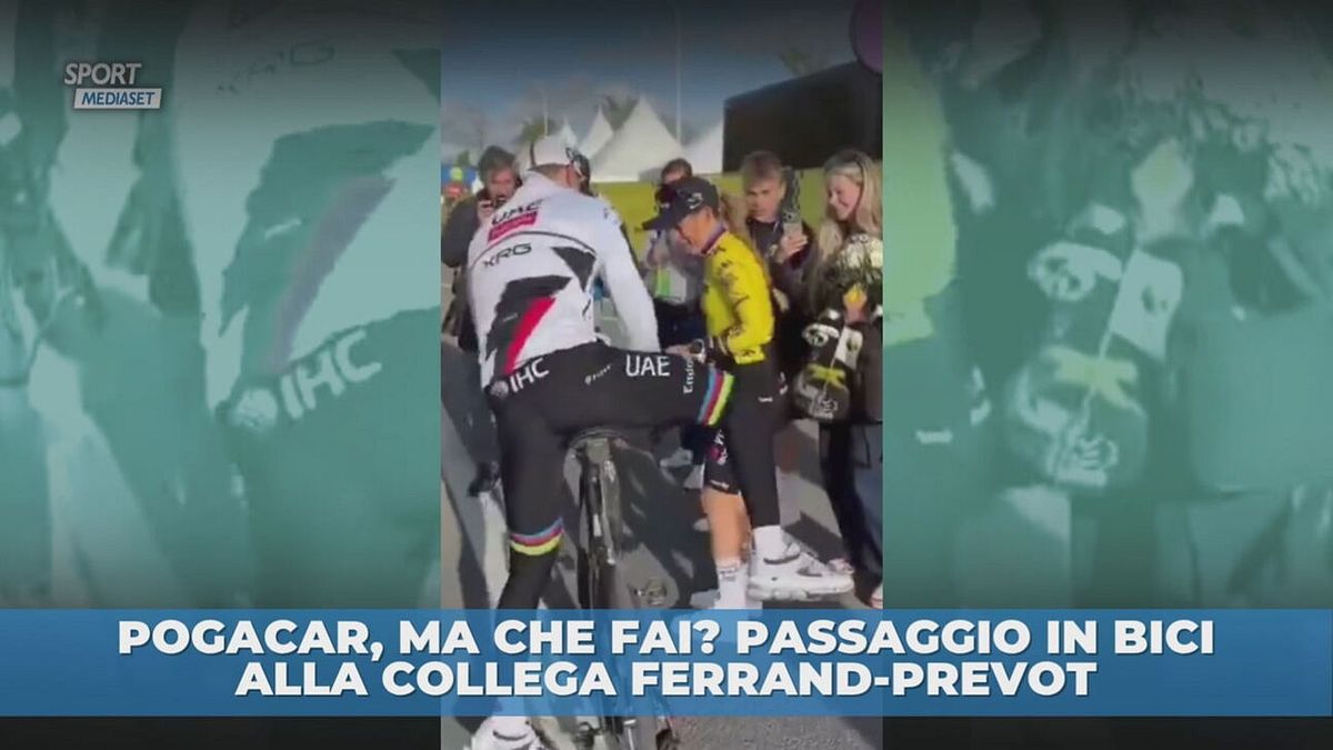 Pogacar, che fai? Passaggio in bici alla collega