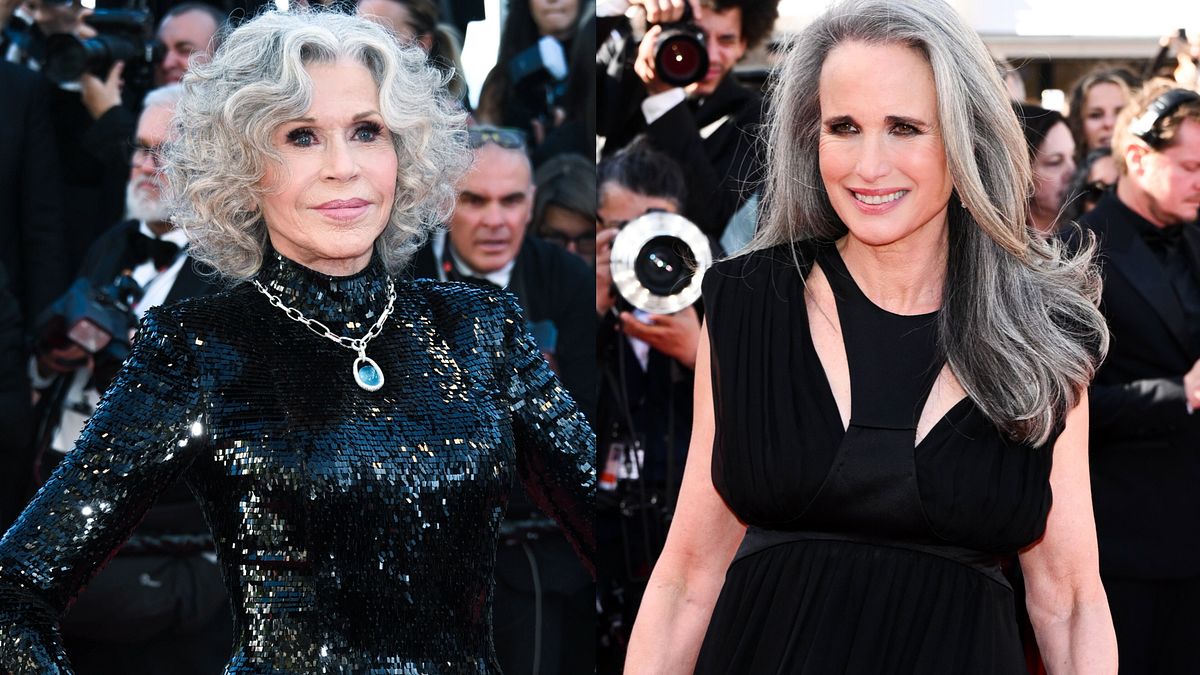 Grey blending, la tecnica delle star per valorizzare i capelli bianchi: Jane Fonda e Andie MacDowell sul red carpet di Cannes 79