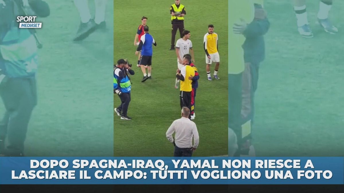 Dopo Spagna-Iraq, Lamine Yamal non riesce ad uscire dal campo: tutti vogliono una foto con lui