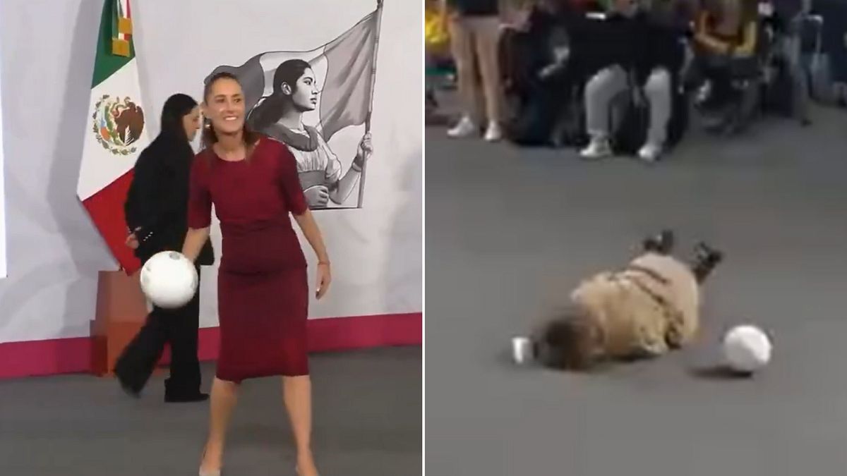 La presidente messicana lancia un pallone, la giornalista cade di faccia