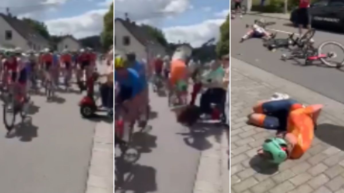 In carrozzina durante la gara: l'incredibile caduta di gruppo in Germania