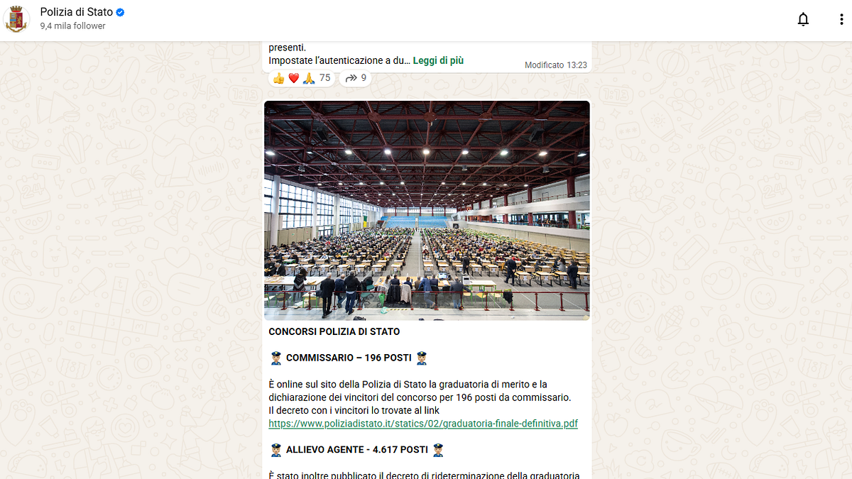 La chat del canale WhatsApp della Polizia di Stato