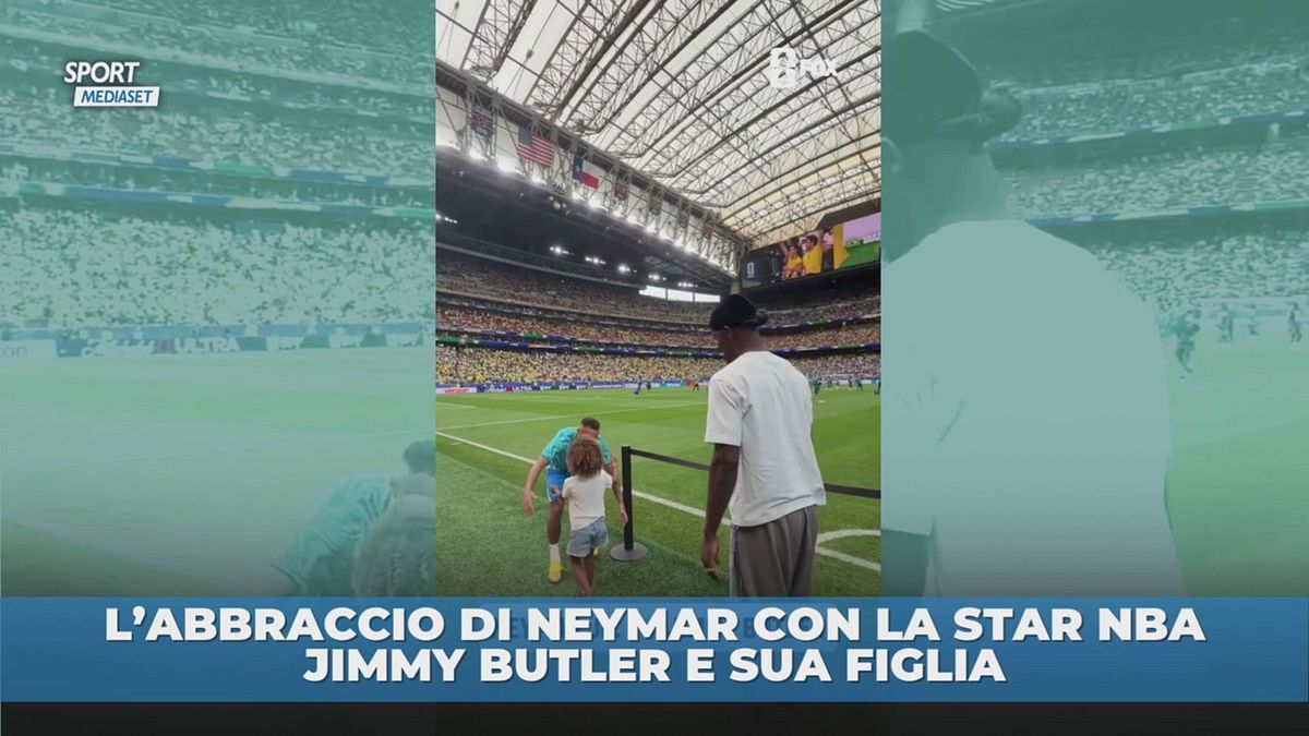 L'abbraccio di Neymar con la star NBA Jimmy Butler e sua figlia