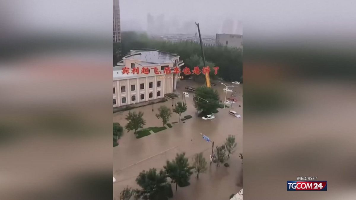Cina, salva la sua auto dalle inondazioni noleggiando una gru