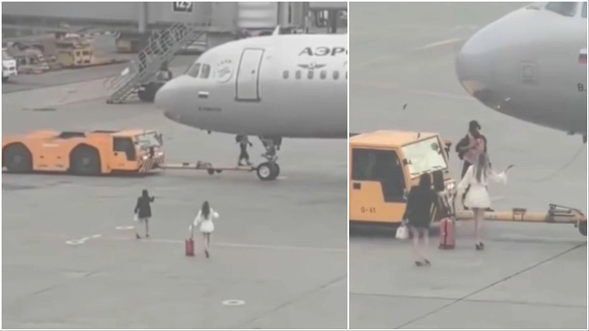 Perdono l'aereo e si lanciano in pista con tacchi e trolley