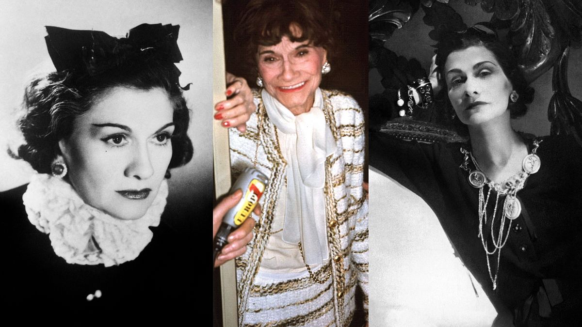 Gabrielle Chanel in due ritratti del 1944 e durante un'intervista dopo una sua sfilata nel 1958