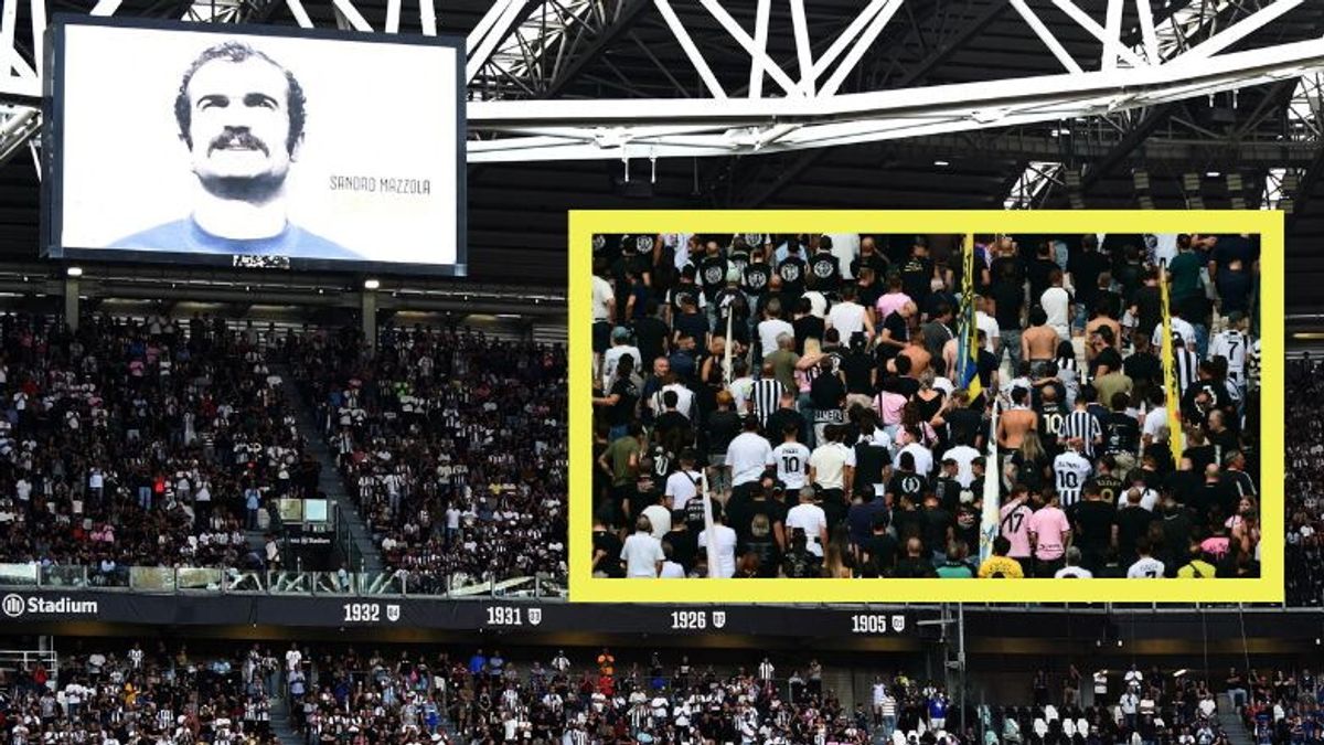 Tifosi Juve di spalle durante omaggio a Mazzola