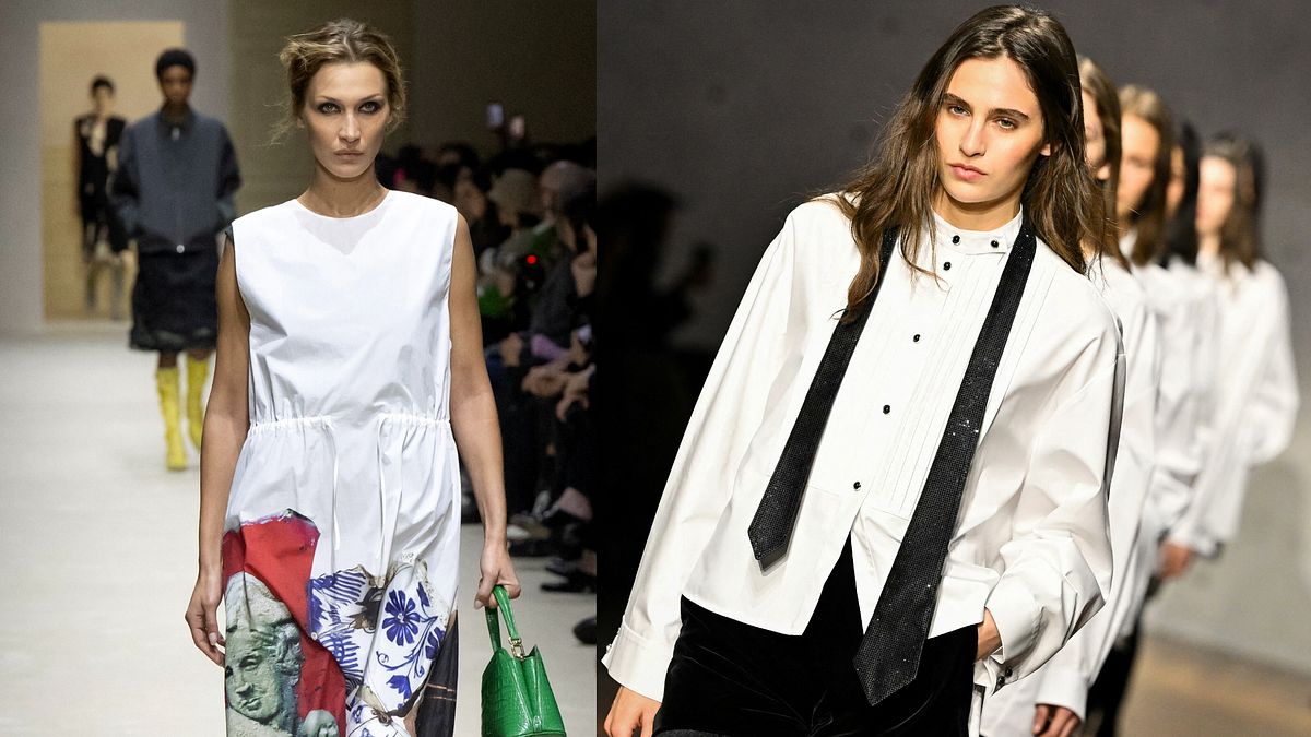 Milano Fashion Week collezioni donna autunno inverno 2026-2027: Bella Hadid in passerella per Prada e alcuni look di Emporio Armani