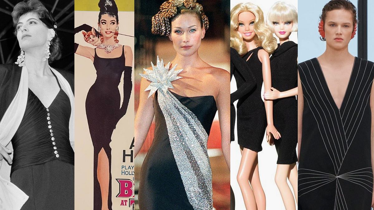 Il tubino nero: Inès de la Fressange in Chanel (1985), Audrey Hepburn nella locandina del film "Colazione da Tiffany" (1961), Carla Bruni in Givenchy 1997-1998, Barbie in tubino (2011), il modello Chanel del 1926 nella sfilata Cruise 2026-2027