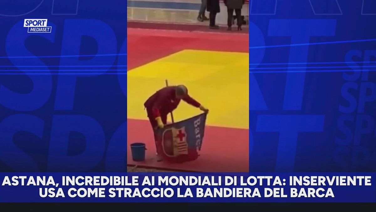 Kazakistan: ai mondiali di lotta la bandiera del Barcellona usata come straccio per pulire