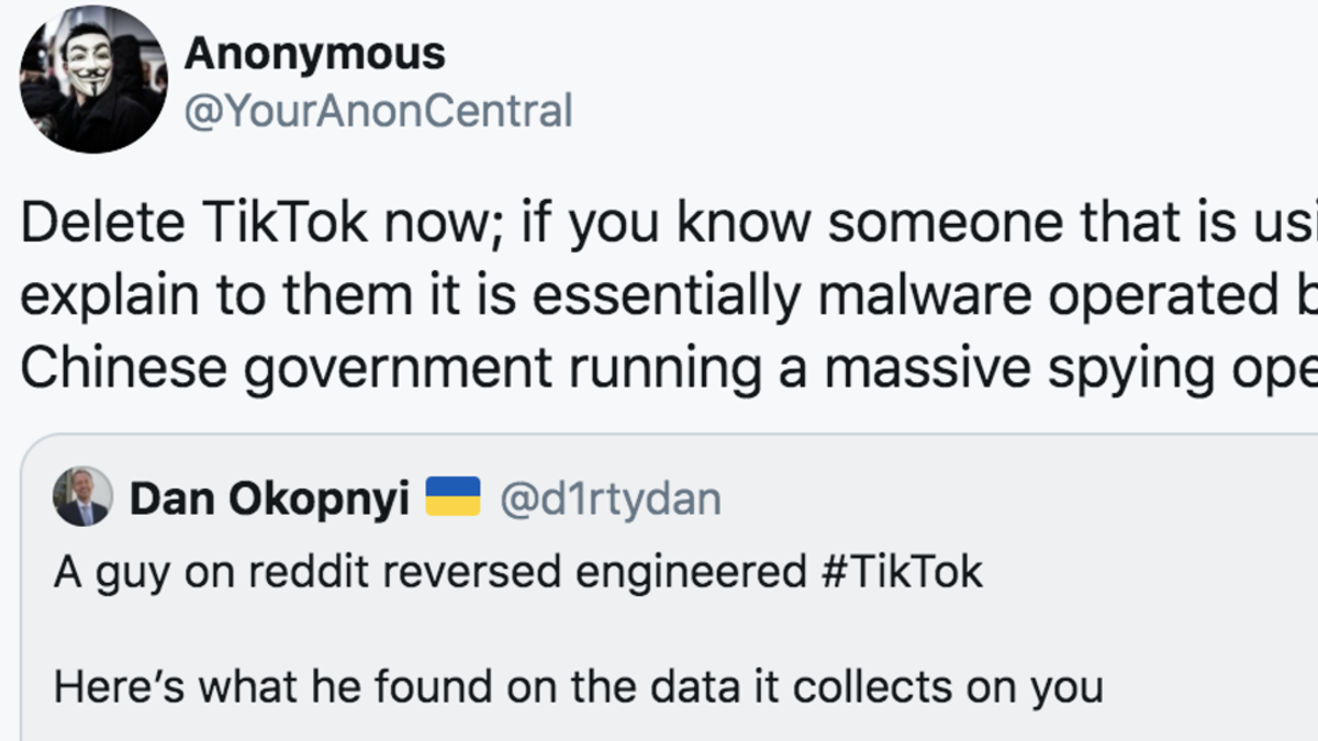  Tweet di Anonymous contro TikTok