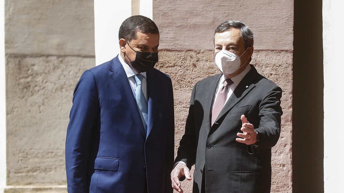 Il premier libico Abdulhamid Dabaiba e il presidente del Consiglio Mario Draghi
