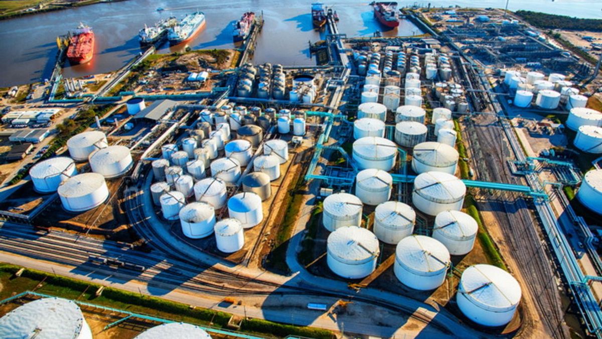 Aerial View of a Texas Oil Refinery and Fuel Storage Tanks