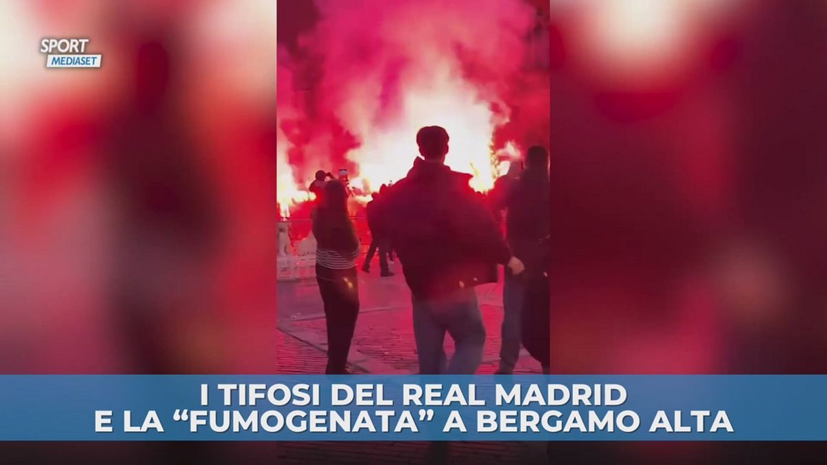 I tifosi del Real Madrid e la "fumogenata" a Bergamo Alta