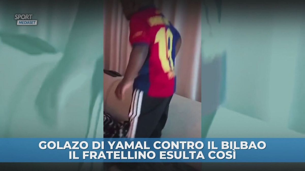 Yamal gol, il fratellino esulta così