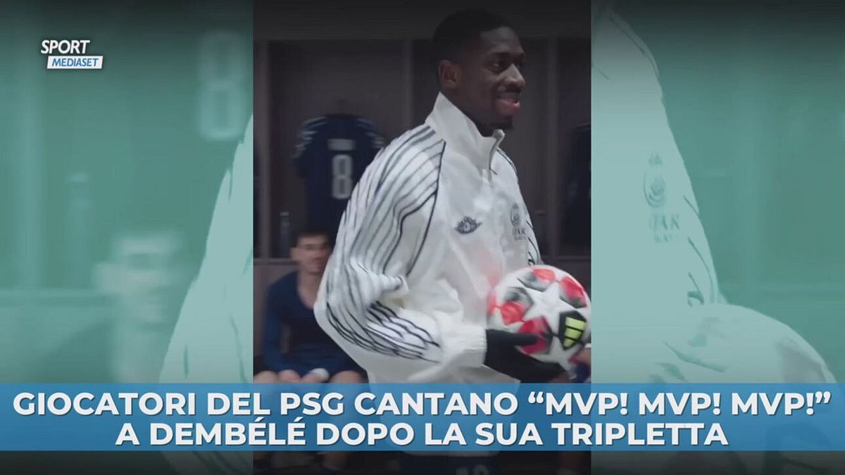 Giocatori del PSG cantano "MVP! MVP! MVP!" a Dembélé dopo la sua tripletta