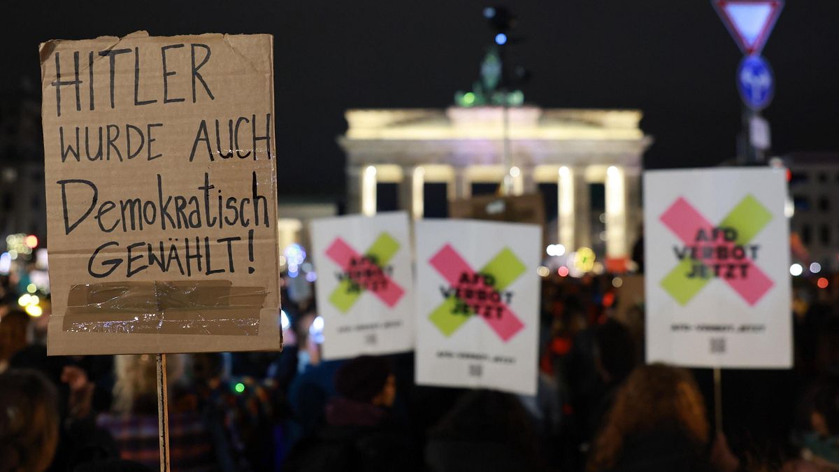 Cartello di protesta contro l'ultradestra tedesca: "Anche Hitler era stato democraticamente eletto"