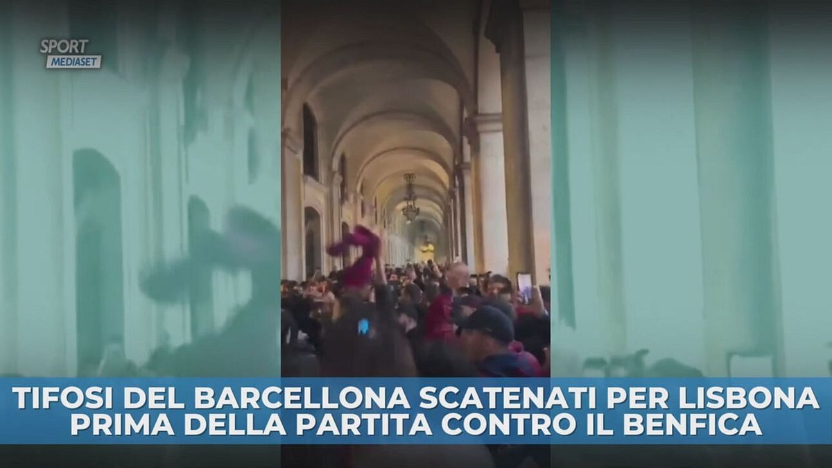 Tifosi del Barcellona scatenati per Lisbona prima della partita contro il Benfica