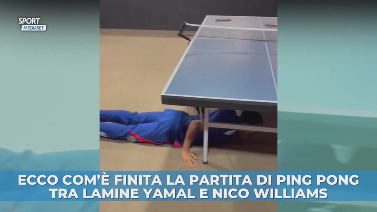 La partita di ping pong tra Lamine Yamal e Nico Williams