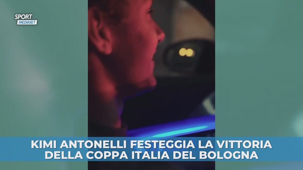 Kimi Antonelli festeggia la vittoria del Bologna
