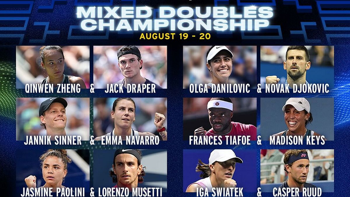 Sono state annunciate le coppie del doppio misto che prenderanno parte allo US Open 2025. Tanti i big presenti, tra cui Jannik Sinner, Carlos Alcaraz e Novak Djokovic. Ci sono anche due coppie formate interamente da italiani: Errani-Vavassori e Paolini-Musetti