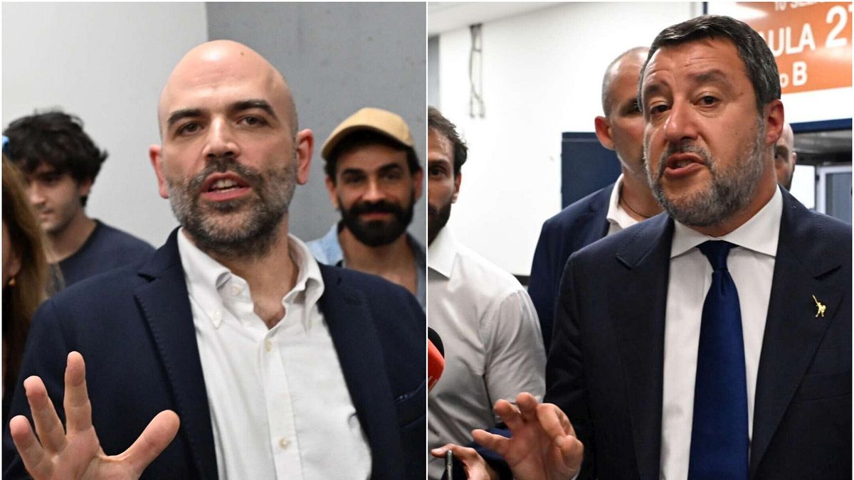 Mahkemede Salvini, Saviano'da elini sıkıyor, ancak ona hakaret ediyor