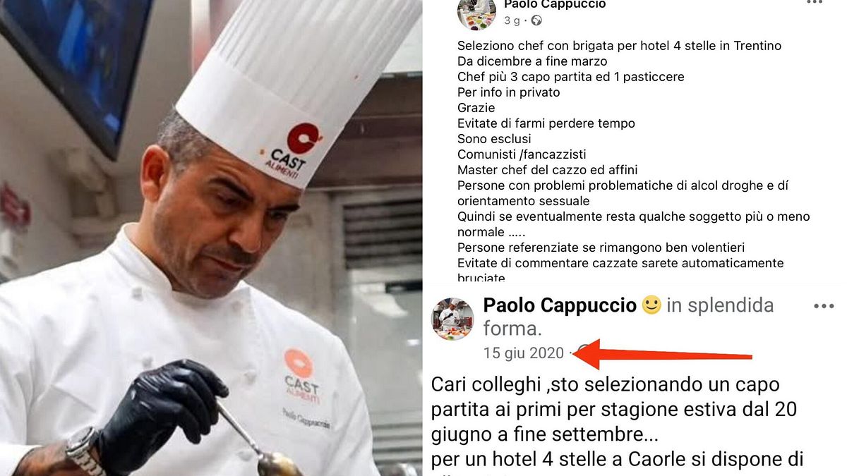 "No comunisti né gay": lo chef Paolo Cappuccio scatena la bufera con un annuncio di lavoro shock