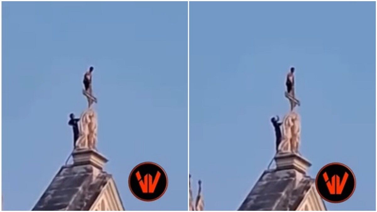 Firenze, due persone si arrampicano sulla facciata della basilica di Santa Croce