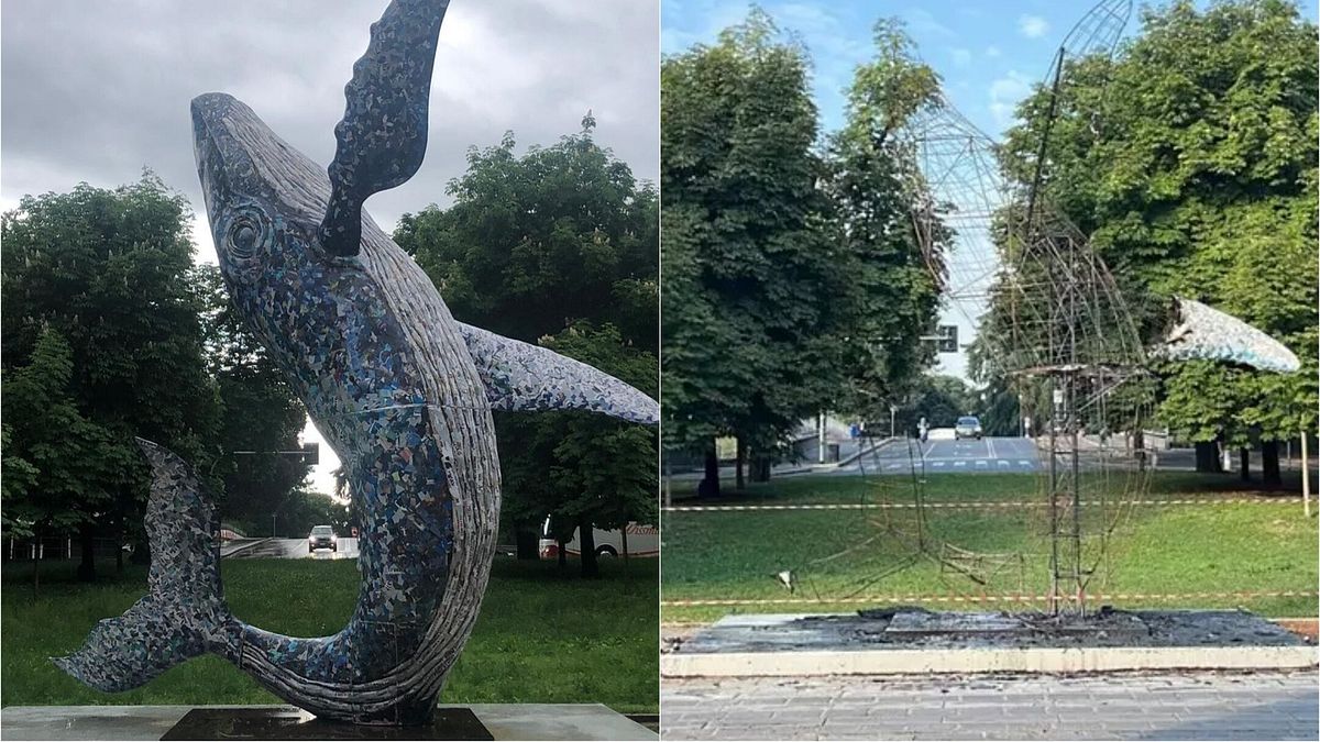 Milano, bruciata la balena di cartapesta di Jacopo Allegrucci alla Triennale: fermato il piromane